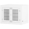 PawHut Dog Crate Furniture with 360° Rotatable Removable Dog Bowls, Dog Kennel Furniture for Medium Dogs, White