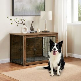 Dog Kennel Furniture, Wooden Dog Crate End Table, Heavy Duty Dog Crate, Decorative Pet Crate Dog Cage for Large Indoor Use (Rustic Brown) 39" L×26" W×