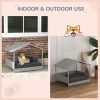 PawHut Wicker Dog House Outdoor Canopy Rattan Bed Water-resistant Cushion Gray