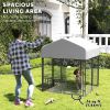 PawHut Welded Wire Outdoor Dog Kennel with 360° Rotating & 4 Levels Adjustable Bowls, Waterproof Cover, 3.9' x 3.9' x 4