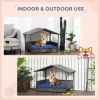 PawHut Wicker Dog House Indoor Outdoor Removable Cushion Lounge Dark Blue