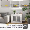 PawHut Dog Crate Furniture with 360° Rotatable Removable Dog Bowls, Dog Kennel Furniture for Medium Dogs, White