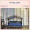 PawHut Wicker Dog House Indoor Outdoor Removable Cushion Lounge Dark Blue
