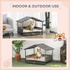 PawHut Wicker Dog House Indoor Outdoor Removable Cushion Lounge Khaki