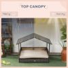PawHut Wicker Dog House Indoor Outdoor Removable Cushion Lounge Khaki