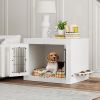 PawHut Dog Crate Furniture with 360° Rotatable Removable Dog Bowls, Dog Kennel Furniture for Medium Dogs, White