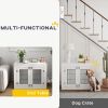 PawHut Dog Crate Furniture with 360° Rotatable Removable Dog Bowls, Dog Kennel Furniture for Medium Dogs, White